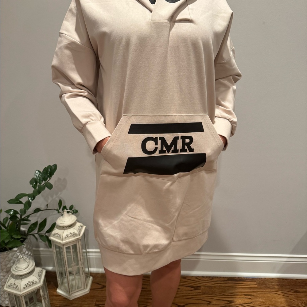Beige Long Sleeve Hoodie Dress